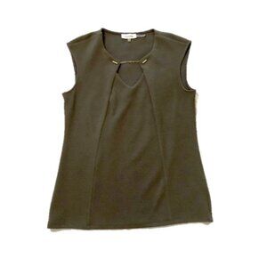Calvin Klein Women's Business Casual Sleeveless Blouse, Olive Green, Medium